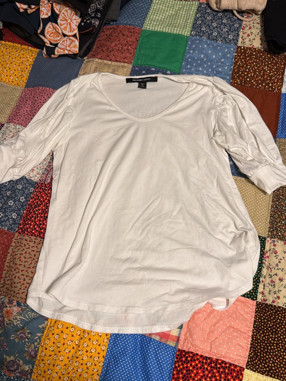 Fifteen Twenty White Scoop Neck Short Sleeve Top